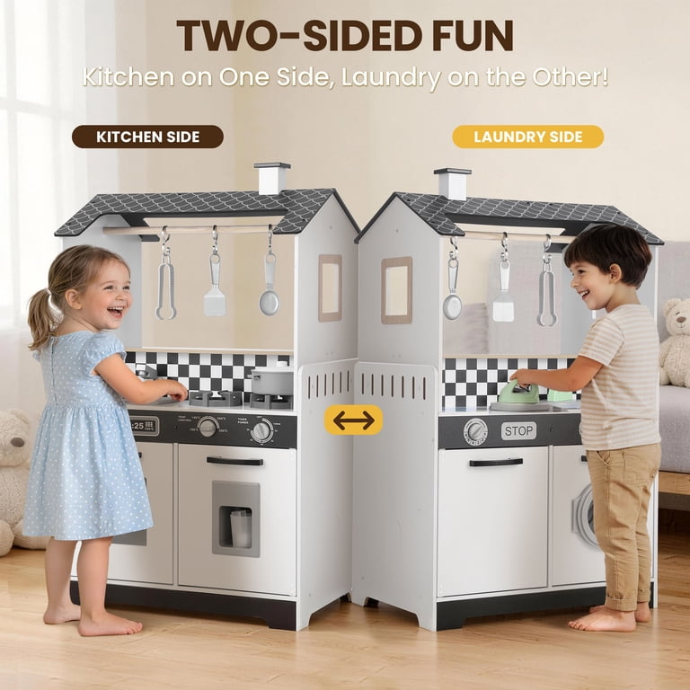 COCLUB 2-in-1 Wooden Play Kitchen & Laundry Center photo 8