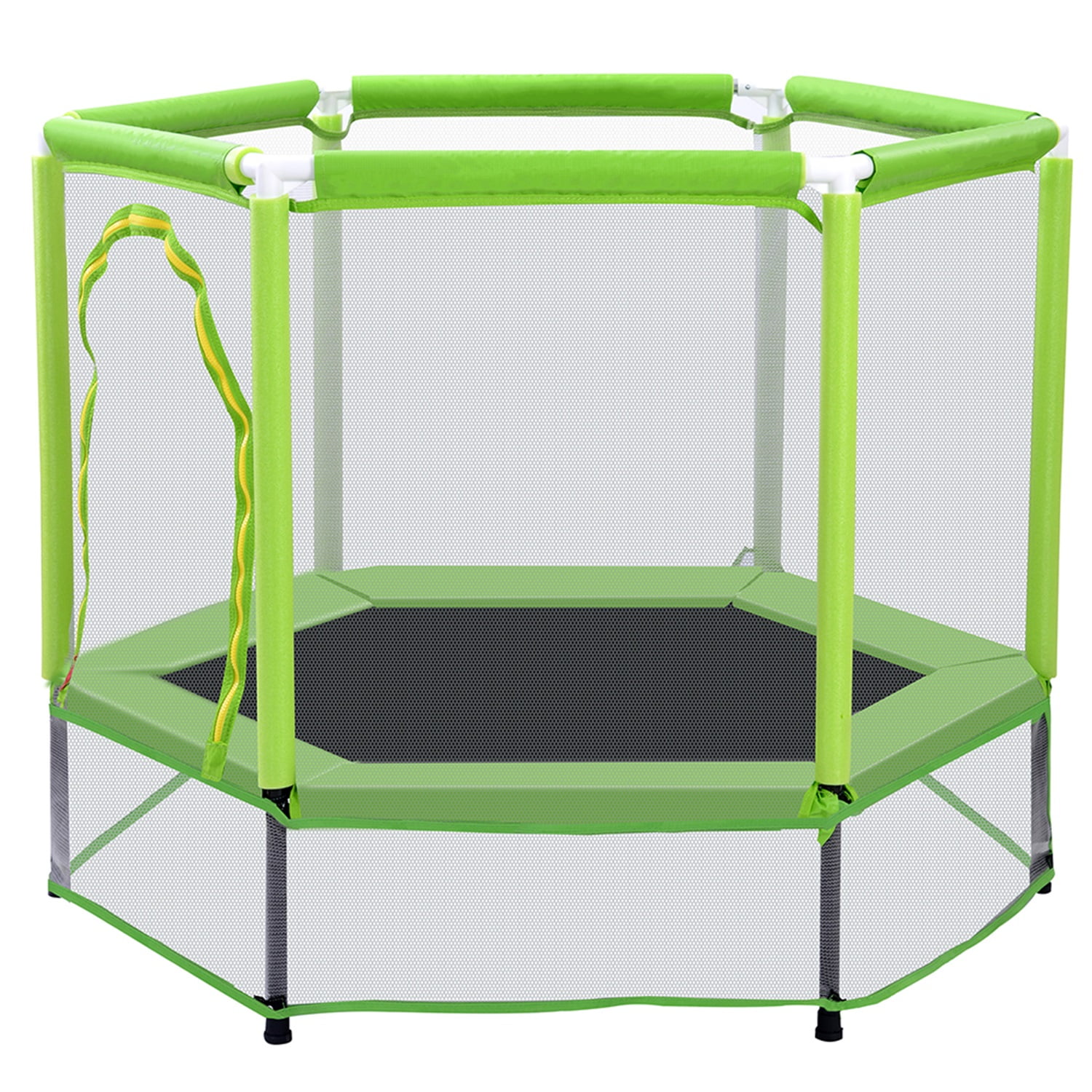 Private Jungle 55" Trampoline for Kids with Basketball Hoop, Ball and Safety Enclosure Net for Indoor Outdoor Birthday Gifts - Green