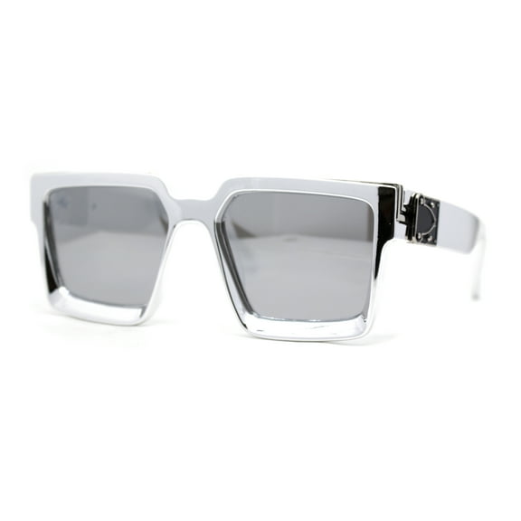 Showy Metallic Plastic Colorful Mirror Lens Rectangle Mob Horn Rim Sunglasses Silver Mirror