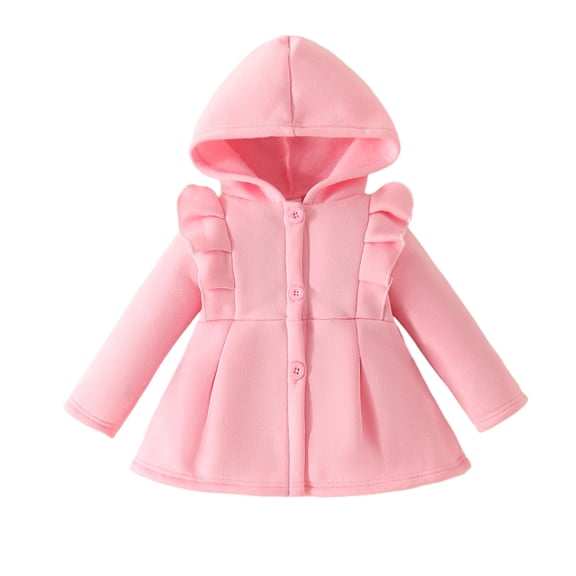 Usaibhir Toddler Baby Girl Clothes Jacket Coat Long Sleeve Solid Color Buttons Hooded Trench Coat Dress Fall Winter Outfit 9-24M