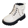 thumbnail image 4 of Girls Lace up Ankle Martin Boots with Side Bow, Little Kids Side Zipper Faux Leather Short Booties Fashion Soft Non Slip Princess Boots for Little Girls Daily Wear White 3 Big Kids(36), 4 of 9