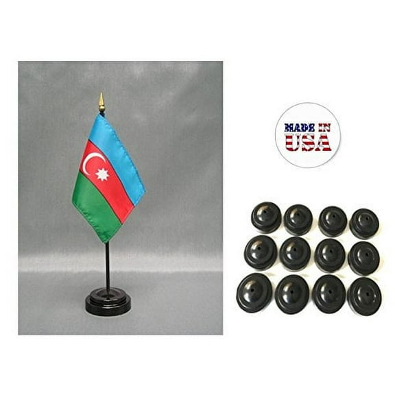 Box of 12 Azerbaijan 4"x6" Miniature Desk & Table Flags Includes 12 Flag Stands & 12 Azerbaijani Small Mini Stick Flags