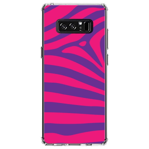 DistinctInk Clear Shockproof Hybrid Case for Samsung Galaxy Note 8 - TPU Bumper, Acrylic Back, Tempered Glass Screen Protector - Purple Hot Pink Zebra Skin Stripes