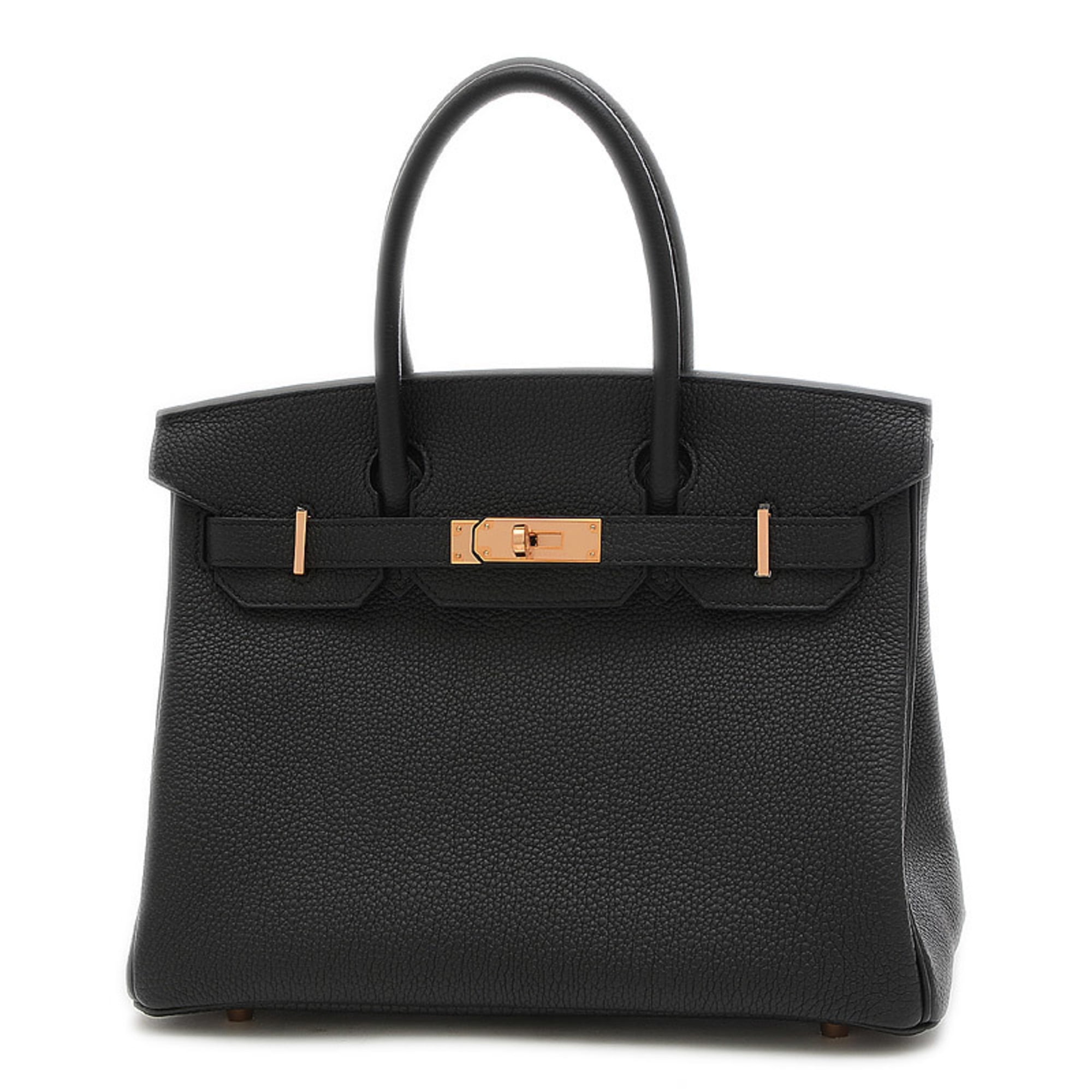 Authenticated Used Hermes Birkin 30 Togo Black Rose U Engraved Handbag