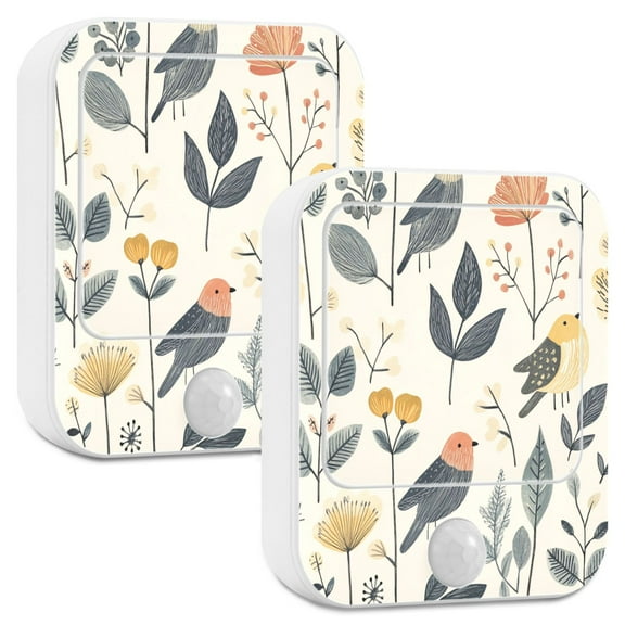 Hand Drawn Bird 2 Pack Night Light with Motion Sensor, Adjustable Warm LED Light