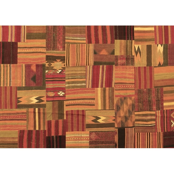 Ahgly Company Machine Washable Indoor Rectangle Patchwork Brown Transitional Area Rugs, 7' x 10'