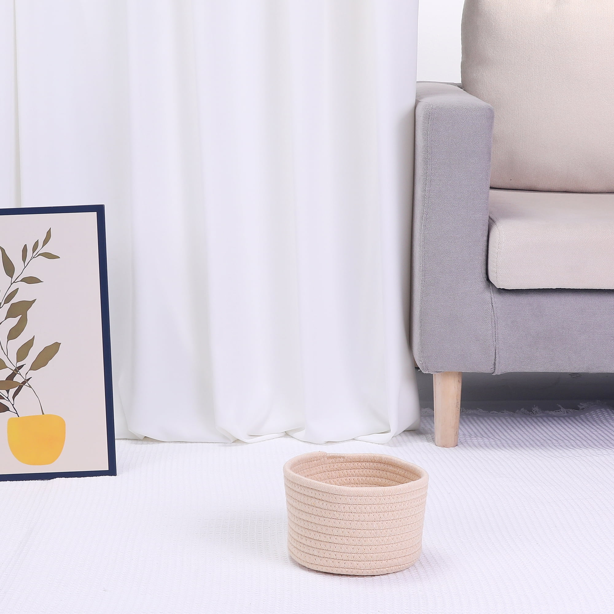 Unique Bargains Woven Storage Basket Shelf Storage Bin for Home Key Tray Bowl Khaki L