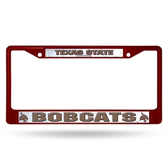 Texas State Bobcats Maroon Painted Chrome Metal License Plate Frame