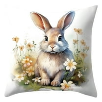 Vikakiooze Easter Flower Bunny Printed Linen Pillow Living Room Home Sofa Decoration