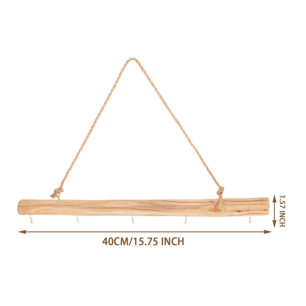 HXRH 2Pcs Driftwood Wall Hanging Jewelry Hanger 16Inch Rustic Solid Wood Wall-Mounted Organizer with 5 Hook for Keys Hats Entryway