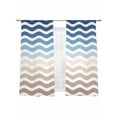 thumbnail image 2 of Navy Blue Brown Ombre Moire Semi Sheer Curtains 63 Inch Length 2 Panels Set, Water Ripple Stripe Farmhouse Sheer Kitchen Curtain Privacy Voile Window Curtain for Living Room Bedroom Rod Pocket Drapes, 2 of 7