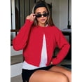 thumbnail image 3 of Women'S Cropped Cardigan Sweaters Long Sleeve Button Down Sweaters Knit Cardigan Cute Y2k Open Front Crop Top Red S, 3 of 8