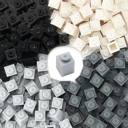 1x1 Bricks Black White Gray Bulk 600 Pieces Classic Basic Parts Building Creative Play Set Blocks Toy Accessories Compatible with 3005 Major Brands