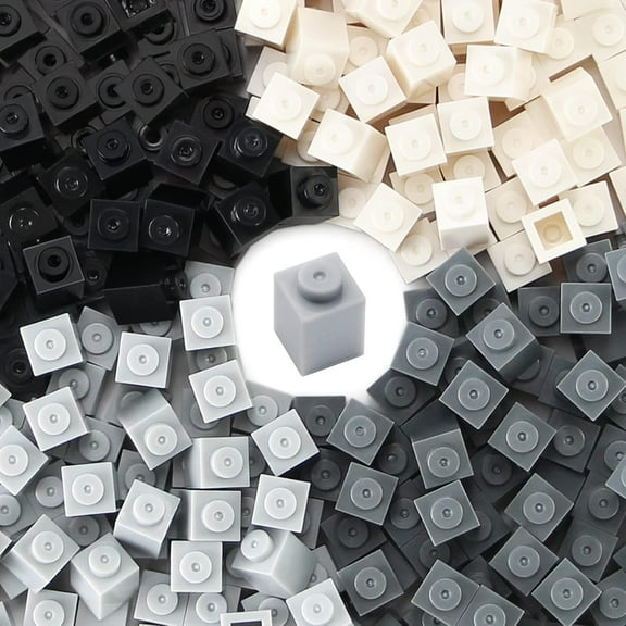 1x1 Bricks Black White Gray Bulk 600 Pieces Classic Basic Parts Building Creative Play Set Blocks Toy Accessories Compatible with 3005 Major Brands