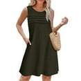 thumbnail image 2 of SMihono Women Casual Dresses Trendy Pleated Fall Summer Sleeveless Pockets Sundress Solid Elegant Crewneck Mini Dress 2025 Army Green L, 2 of 9