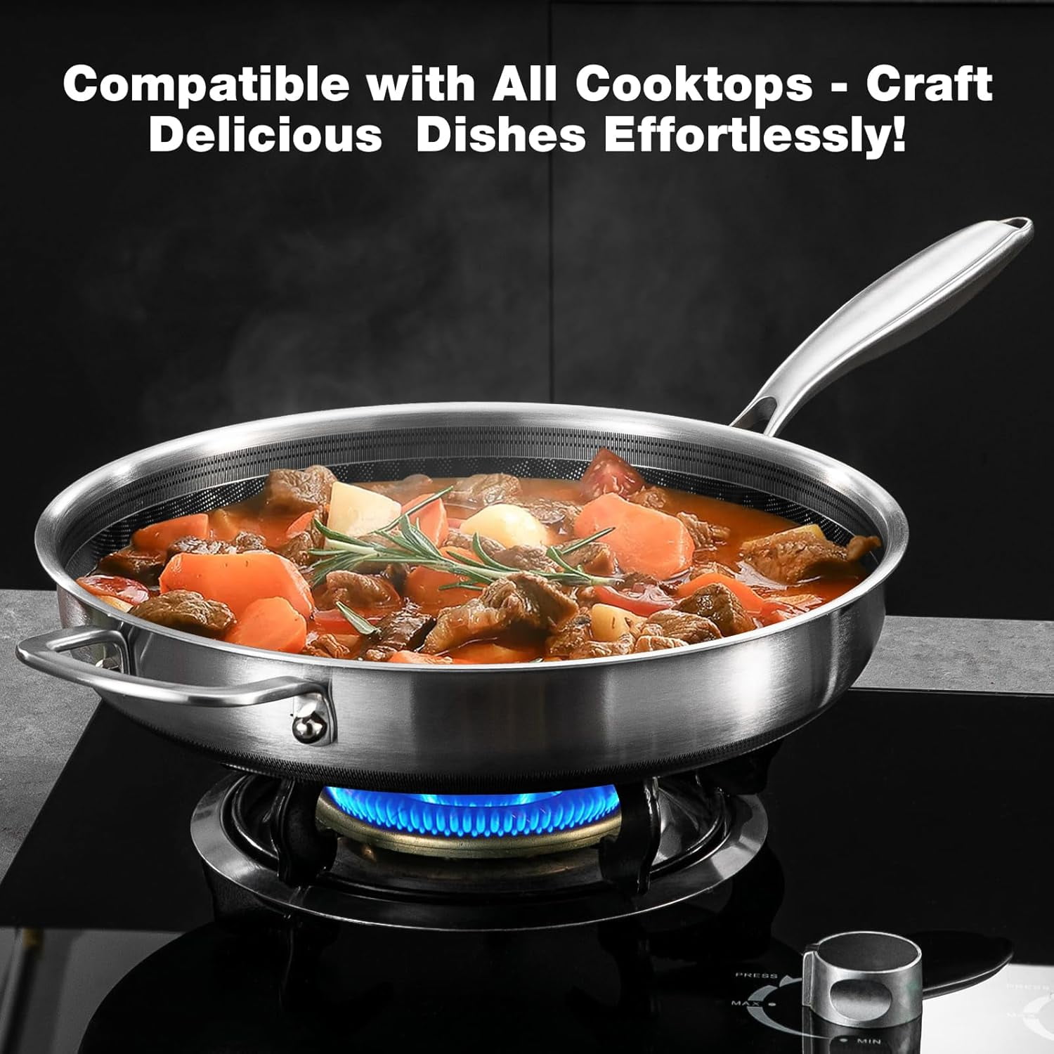 12-Inch Non Stick Frying Pan Set with Lid, Ceramic Coating Stainless Steel Skillet for Induction Gas Oven Safe