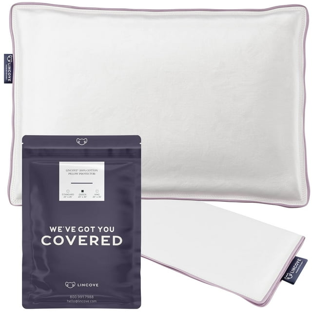 Lincove Funda Protectora De Almohada De Satén 100% Algodón – Funda De Almohada Con Cremallera – Algodón De Lujo De 500 Hilos – Protector De Almohada Con Cremallera Para Cama Queen 20 X 30