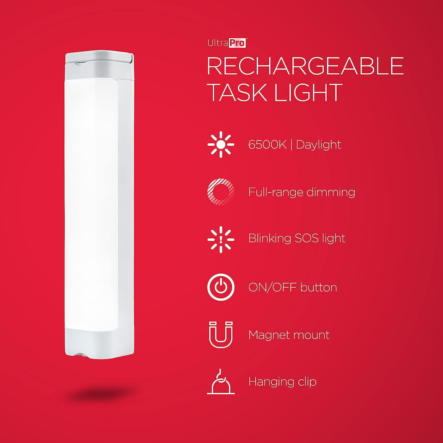 JJEAN-Rechargeable Magnetic Task Light, 300 Lumens, Under Cabinet Lighting, Battery Operated Lights, Dimmable, Closet Light, Wireless, Portable Light, Perfect for Garage, Camping and More, 68572