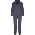 thumbnail image 6 of Women's Half Zip Stand Collar Sweatsuit Set, Solid Color Athletic Two Piece Set, Winter Running Outfit, Pullover and Joggers, Yoga Gym Workout Set Navy XXL, 6 of 7