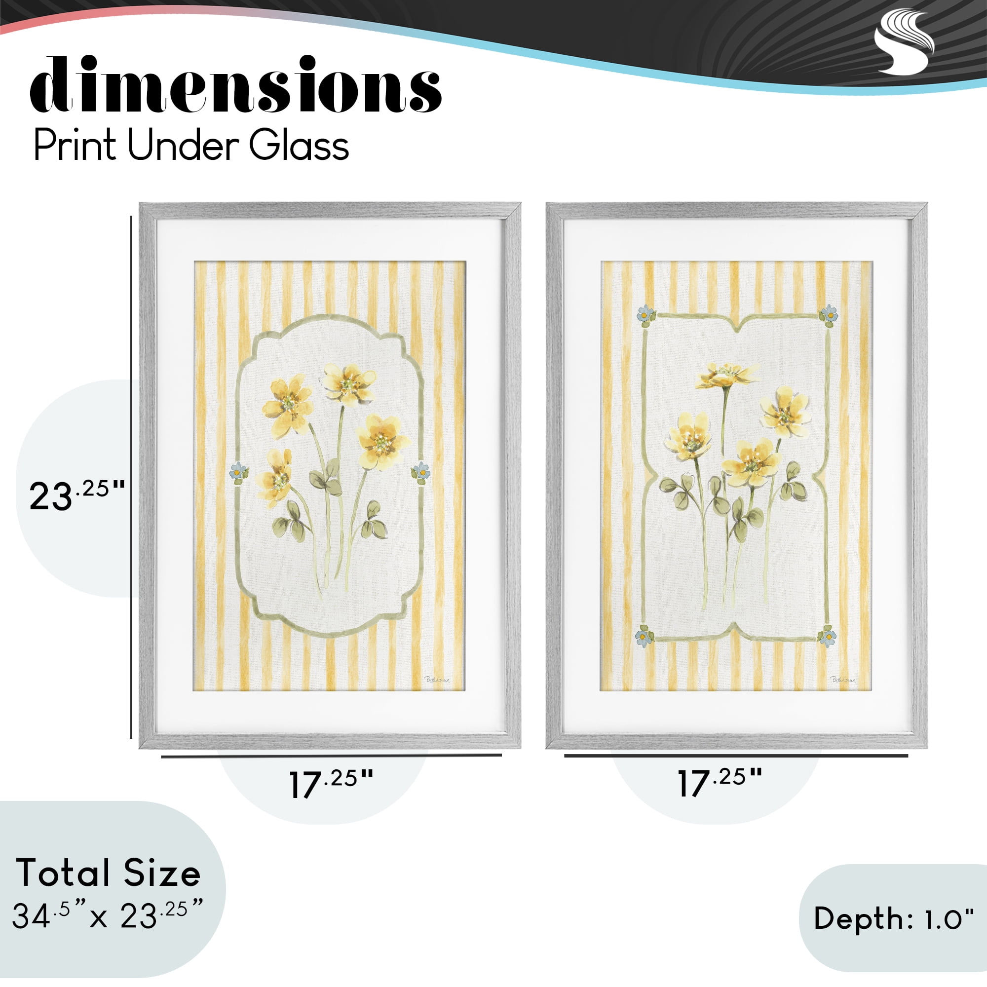 Stupell Industries Sweet Honey Blooms 2 Piece Gray Framed Print Under Glass Set, design by Beth Grove