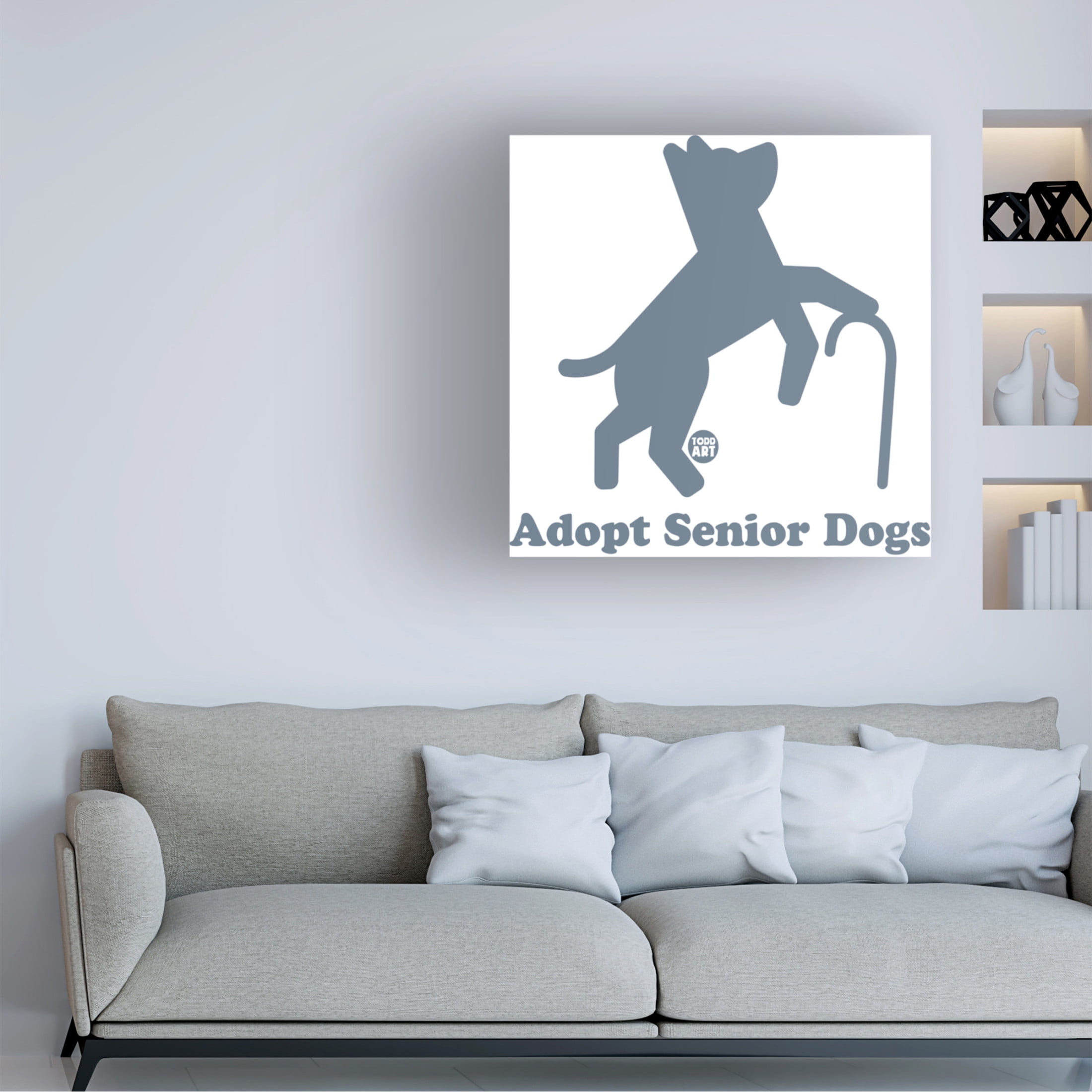Canvas Wall Art - toddart 'Adopt Senior Dogs' Wall Art for Living Room, Bedroom, or Office Décor by Trademark Fine Art - 18 x 18 Inches