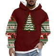 thumbnail image 3 of UVEASISHA Men's Ugly Christmas Hoodie Fashion Xmas Tree Print Fleece Sweatshirt Drop Shoulder Long Sleeve Hooded Sweatshirts Oversized Pullover Tops Wine XS, 3 of 6