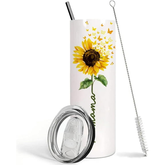 Mama Sunflower Tumbler With Lid and Straw,Best Mom Ever,Mama Mug Cup Tumbler Vacuum Insulated Tumbler,Mothers Day Birthday Gifts from Gaughter
