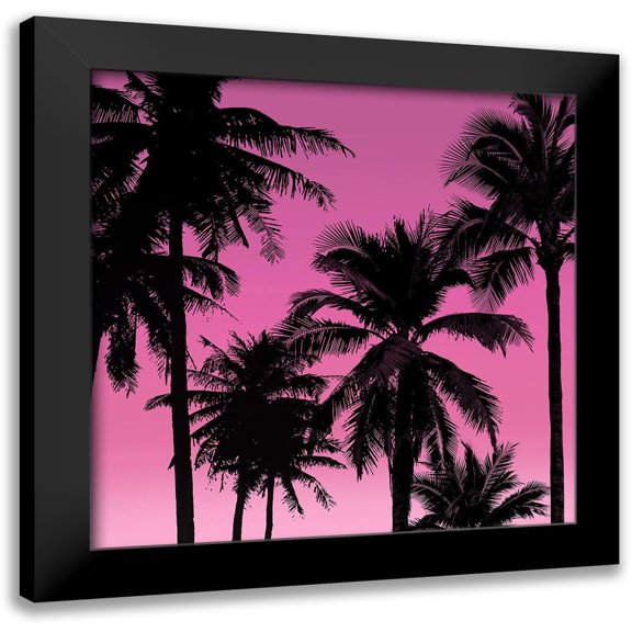 Jensen, Mia 12x12 Black Modern Framed Museum Art Print Titled - Palms Black on Pink II