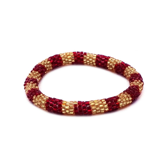 Striped Pattern Guatemalan Czech Glass Seed Beaded One Size Fits All Bangle Bracelet - Womens Fashion Handmade Jewelry Boho Accessories