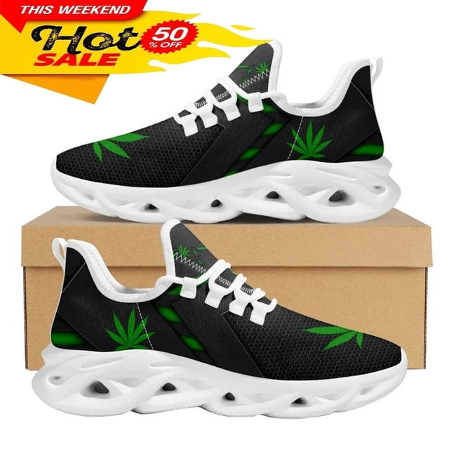 Zapatillas deportivas INSTANTARTS3D con estampado de hojas verdes de marihuana para mujer, transpirables, con cordones, cómodas, con plataforma,