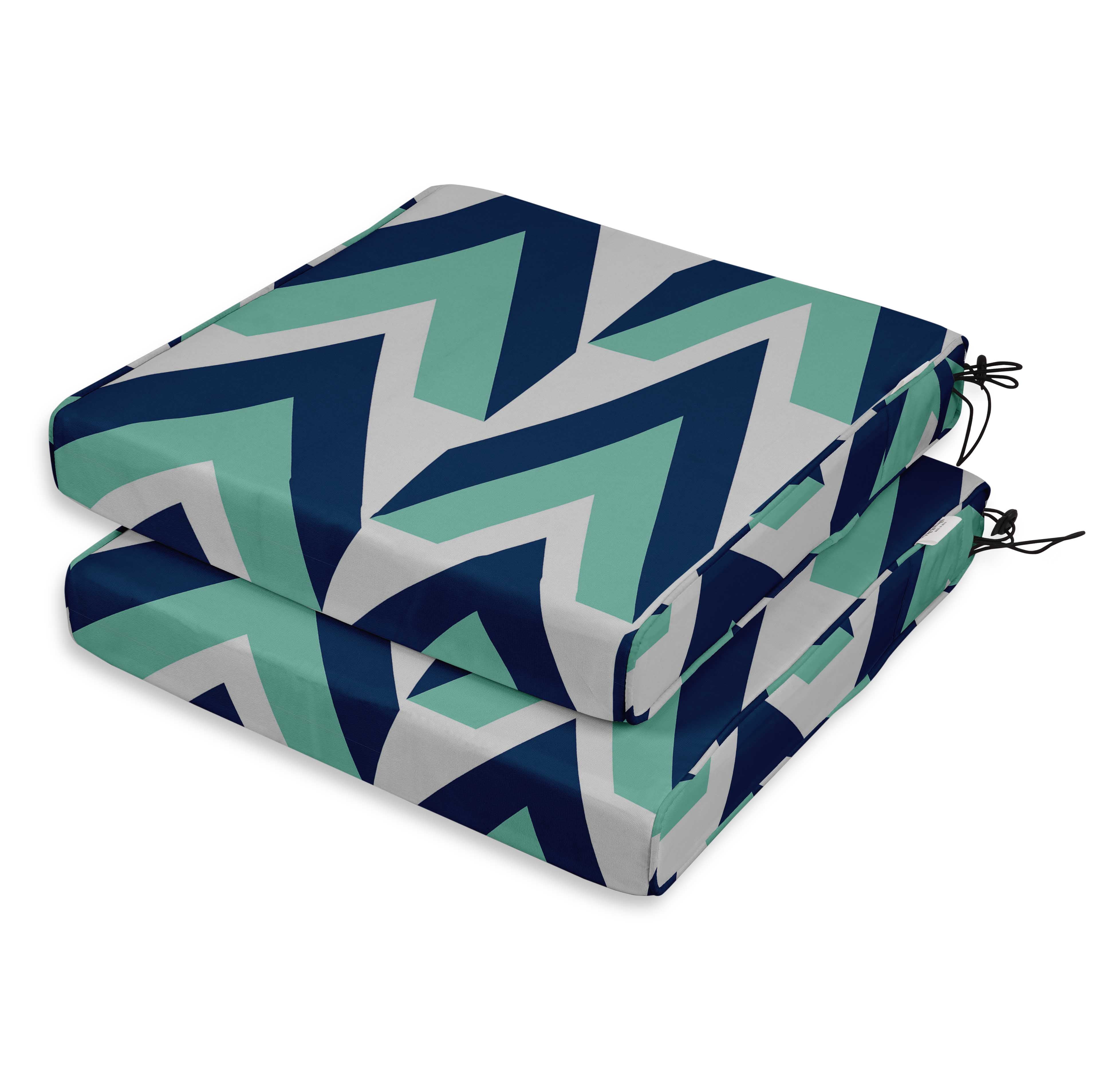 Pillow Perfect Color Tabs Primaries Outdoor/Indoor Square Seat Cushions - Set Of 2, 16" X 18.5", Blue