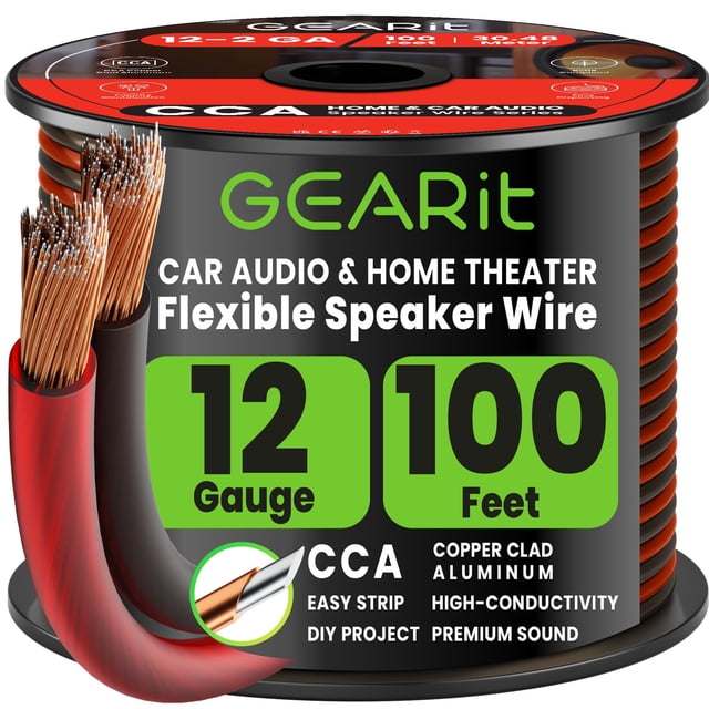 Cable de altavoz GearIt, calibre 12, 30,48 m, con marcadores de pie y polaridad