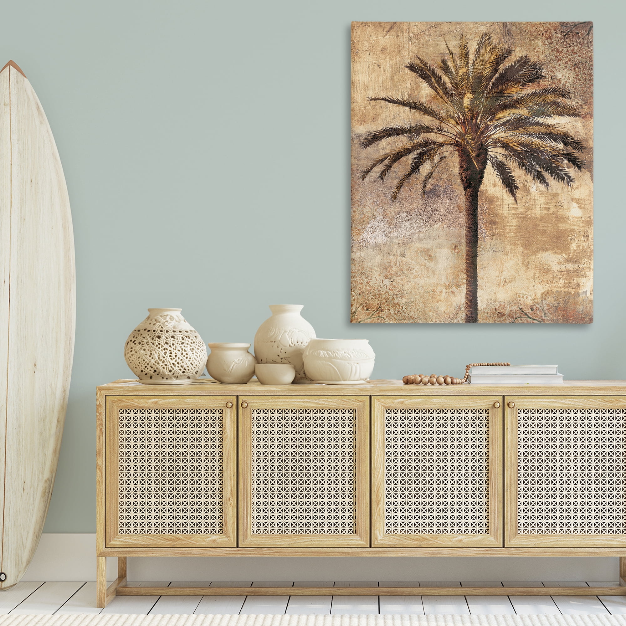 Stupell Industries Distressed Palm Tree Plants & Flowers Painting Wrapped Canvas Art Print Wall Art, 36 x 48