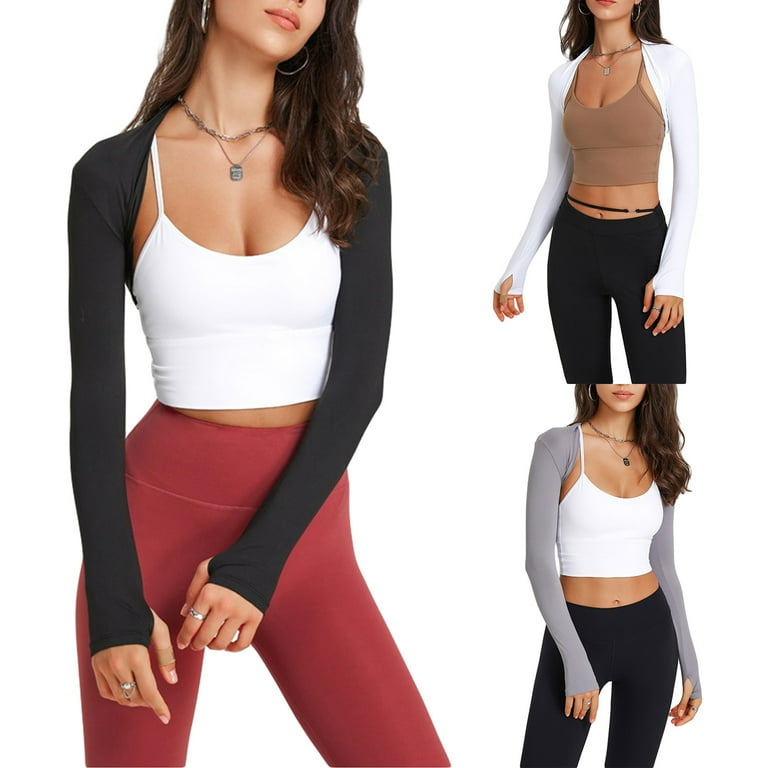 Women Long Sleeve Shrugs Cropped Open Front Bolero Shrug Crop Top Cardigan Sun Protection Shawl Arm Sleeve for Exercise Sport Walmart