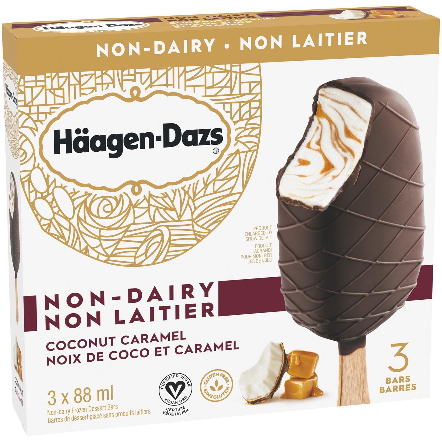 HÄAGEN-DAZS Sans produits laitiers Noix de coco et caramel, 3 x 88 ml