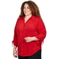 thumbnail image 3 of Alfred Dunner Womens Plus-Size Stretch Knit Suede Button Up Top, 3 of 6