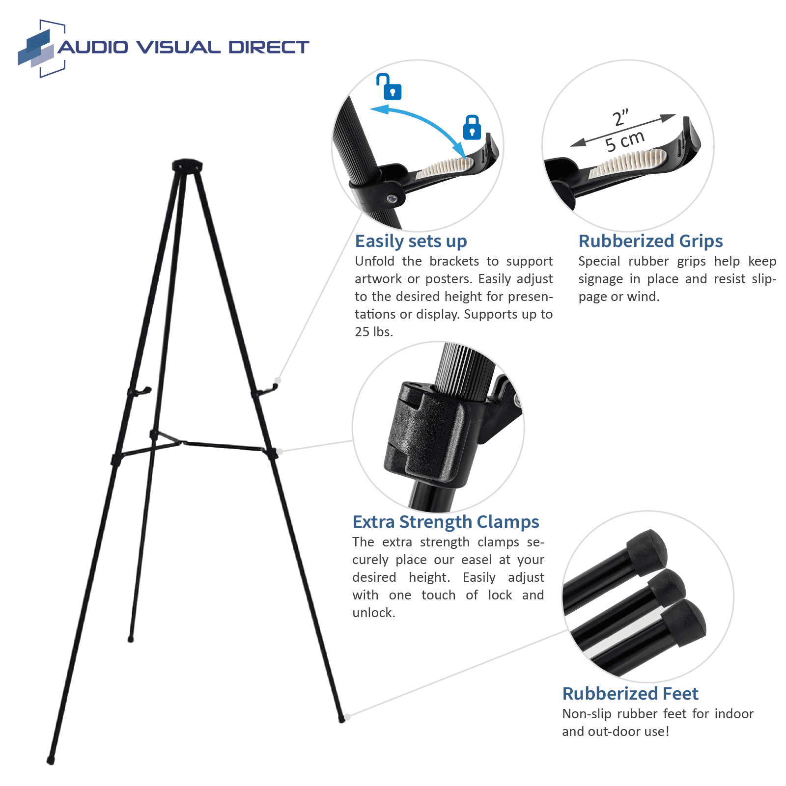 Audio-Visual Direct Lightweight Aluminum Telescoping Display Easel, 70 inches, Black (2 Pack)