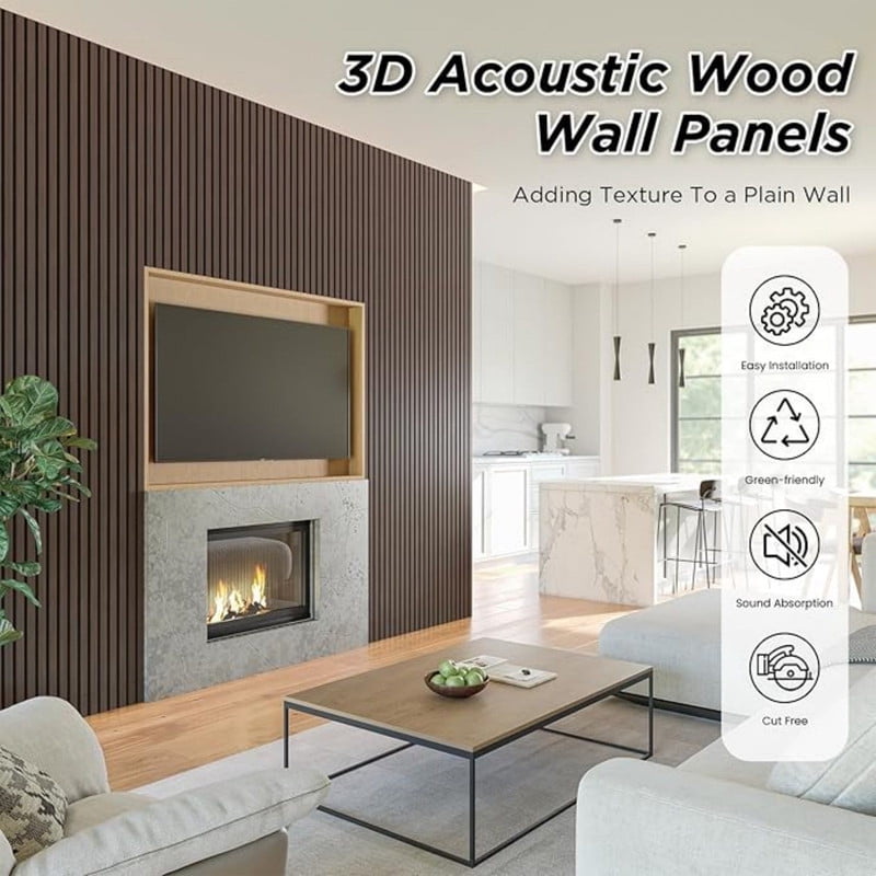 Easy4Home 94.5" x 23.62" Acoustic Wood Slat Wall Panels Soundproof Wooden Wall Panels 1 Pack, Dark Walnut