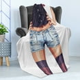 thumbnail image 4 of Fashion Soft Flannel Fleece Throw Blanket, Young Woman Wearing Jean Shorts and Stockings Artwork Illustration Print, Cozy Plush for Indoor and Outdoor Use, 60" x 80", Multicolor, by Ambesonne, 4 of 5