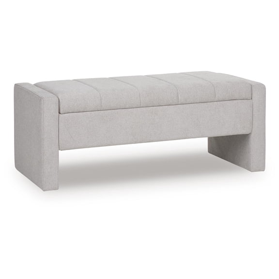 Signature Design by Ashley Akselman Storage Bench - Gray Polyester Upholstered with Channel Tufting