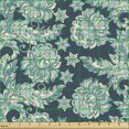 thumbnail image 2 of Ambesonne Ethnic Fabric by the Yard Upholstery, Oriental Folkore Flowers, 1 Yard, Pale Blue Dark Teal, 2 of 5