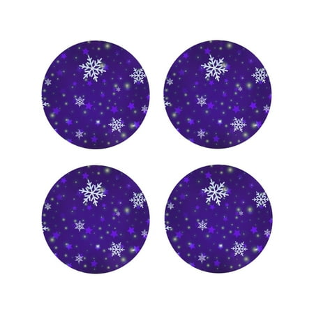 

Fuzoiu Dark Purple Snowflakes Print Leather Coasters Set Drink Coasters Set of 4 for Tabletop Protection Durable PVC Coasters Home Décor and Housewarming Gift-Round Shape