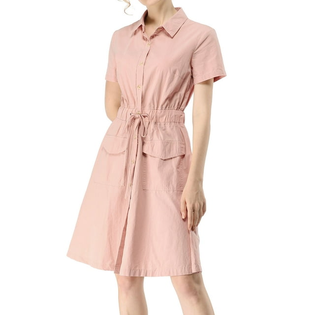 INSPIRE CHIC Robe Courte pour Femme à Col Évasé avec Poches et Taille Élastique