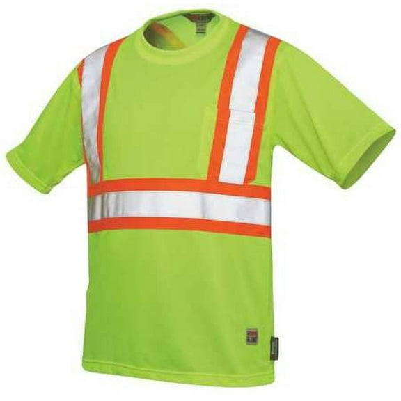 High Visibility Short Sleeve Shirt, 2, R, Polyester, Green/Yellow, 2XL
