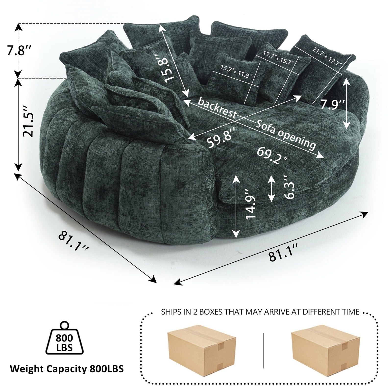 Comfortable double loaf sofa bed, oversized sofa bed with armrests, large padded high back decorative chair round sofa bed Living room bedroom