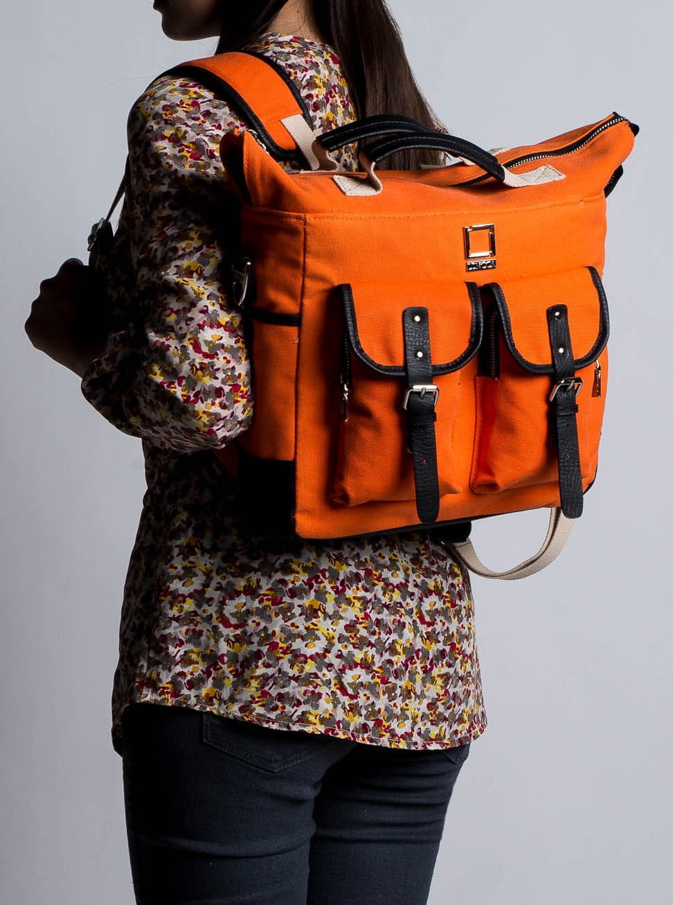 Versatile Canvas Backpack with Top Handle – Unisex Square Design for School, Travel, and Daily Use