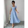 thumbnail image 6 of Blue Womens Square Neck Cinched Waist A-Line Midi Dress For Spring Summer Casual Vacation, 6 of 7