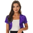thumbnail image 5 of Aislor Women's Shiny Sequin Jacket Short Sleeve Open Front Cardigan Jacket Bolero Shrug Coat Tops Purple One Size, 5 of 7