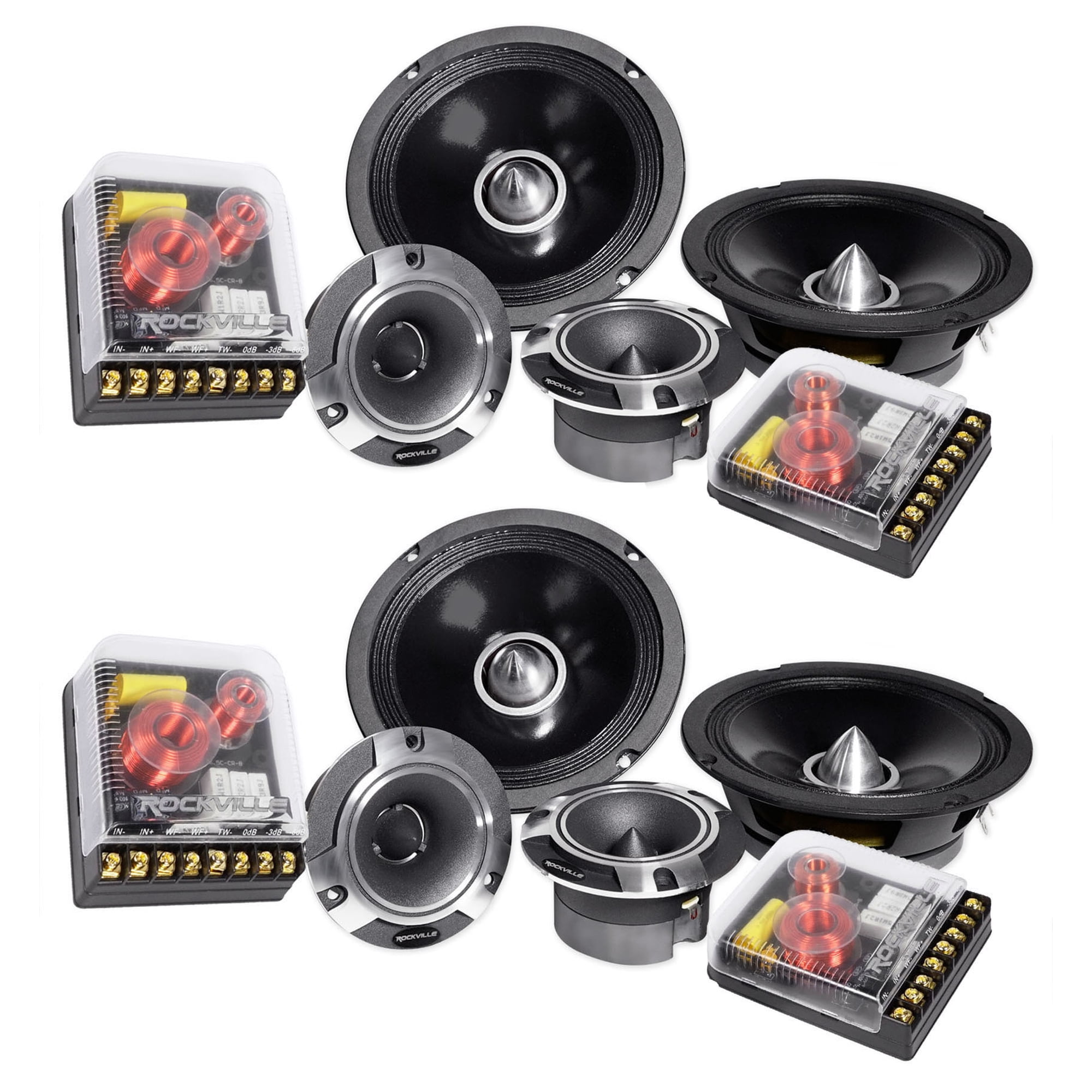 Rockville X6.5C 6.5" 1000W Peak / 250W RMS Competition Component Car Audio Speaker with Titanium Tweeter, High Power Handling Design, Detailed and Dynamic Sound, for Car Stereo Systems, 4 Piece