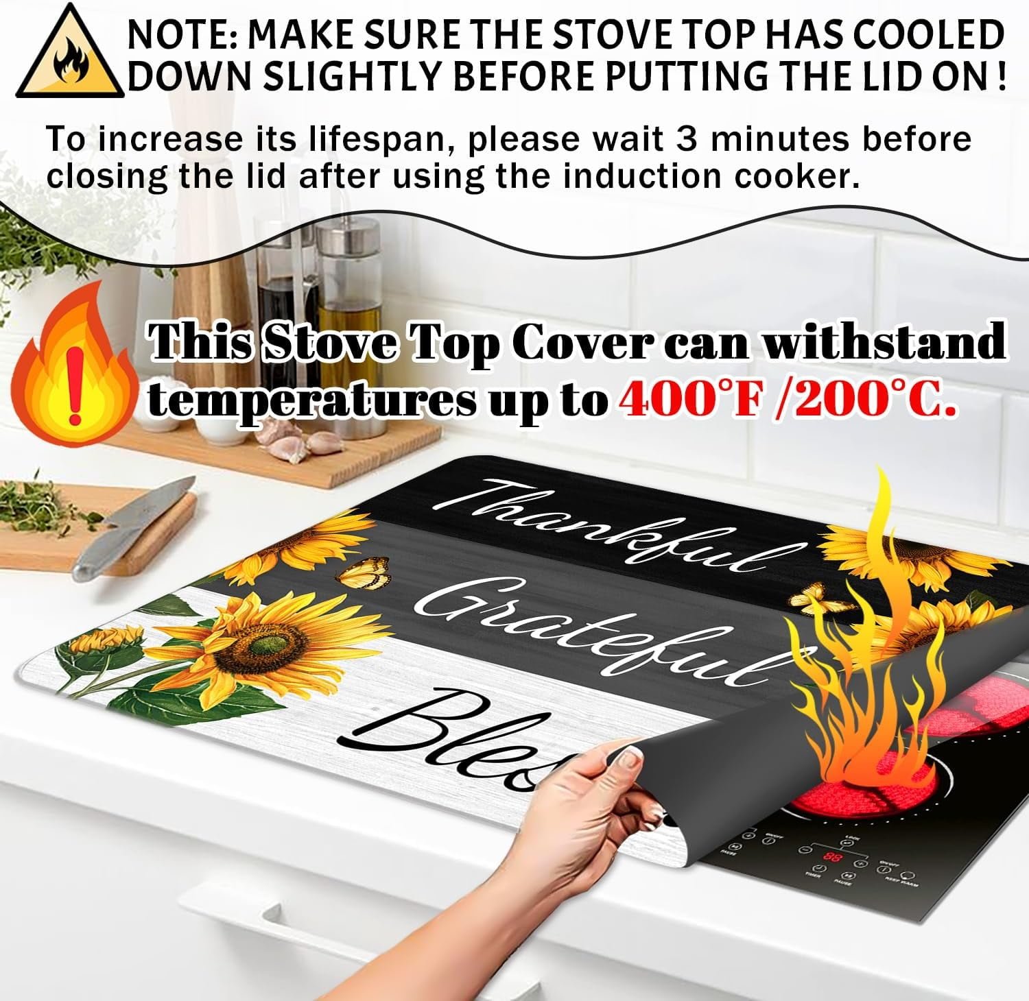 Stove Top Cover for Electric Stove 28 "x 20 ", Sunflower Heat Resistant Glass Top Stove Cover Protector, Glass Cooktop Covers, Kitchen Flat Electric Stove Top Covers